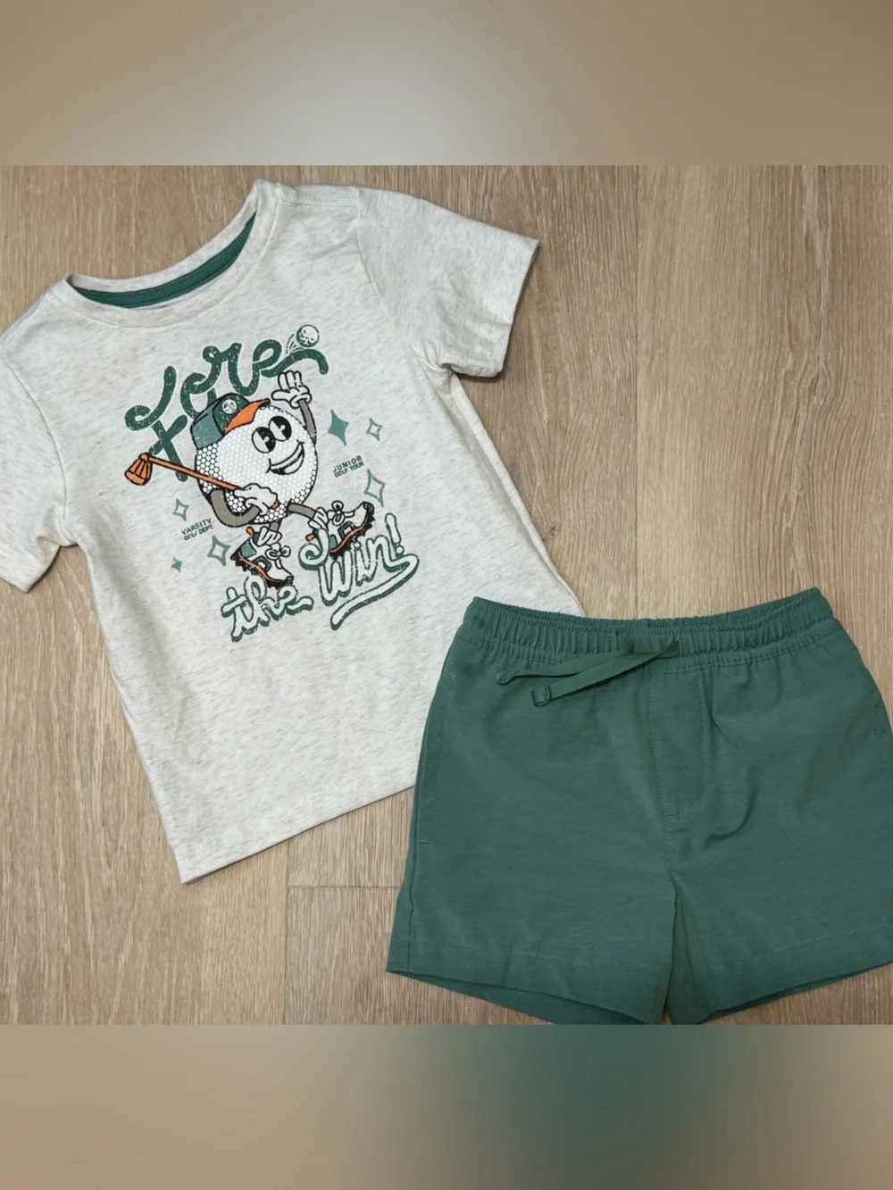 Kids Green Shorts and Heather Gray Graphic Tee Set